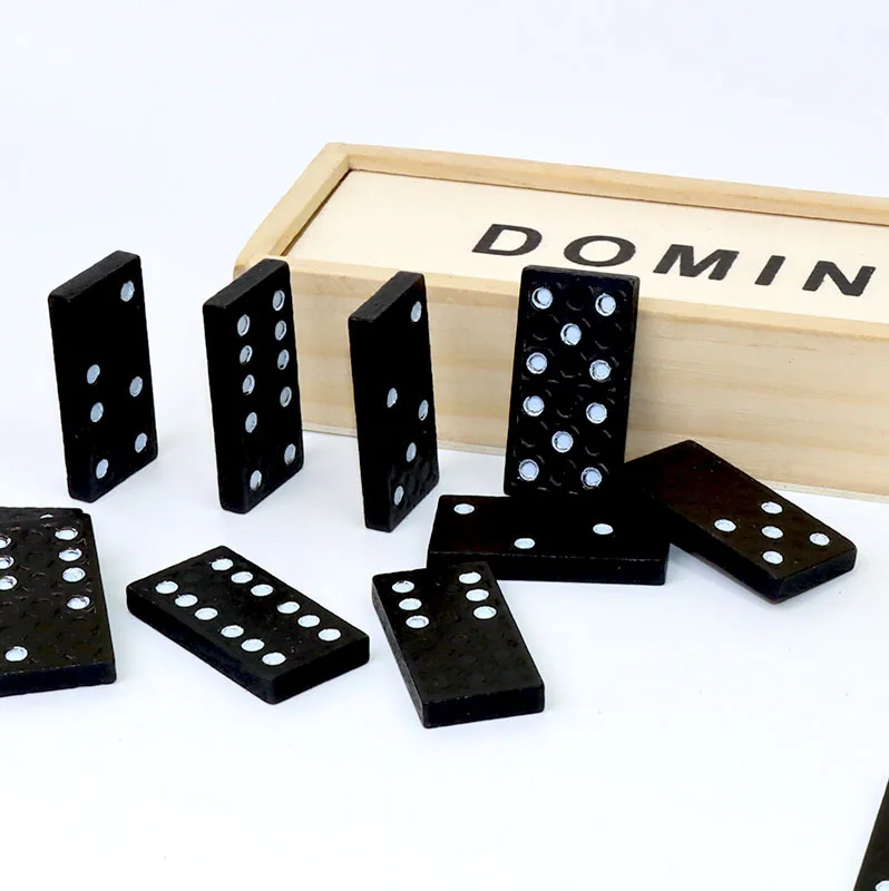Hochwertiger, kundenspezifischer Kinder-Domino-Tisch Mini Holz-Domino-Set mit Box Klassische pädagogische Spiele Brettspiele für Kinder und Erwachsene