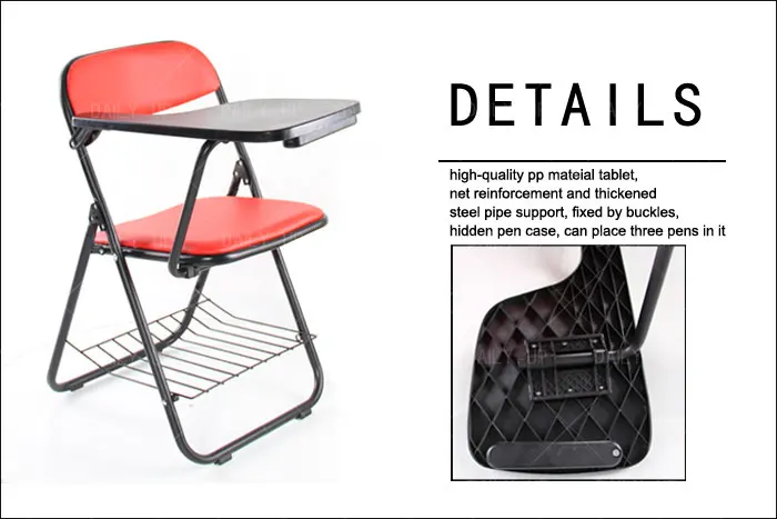 Upholstered PU Leather Training Chair With Tablet Book Holder Conference Chair folding chairs for events