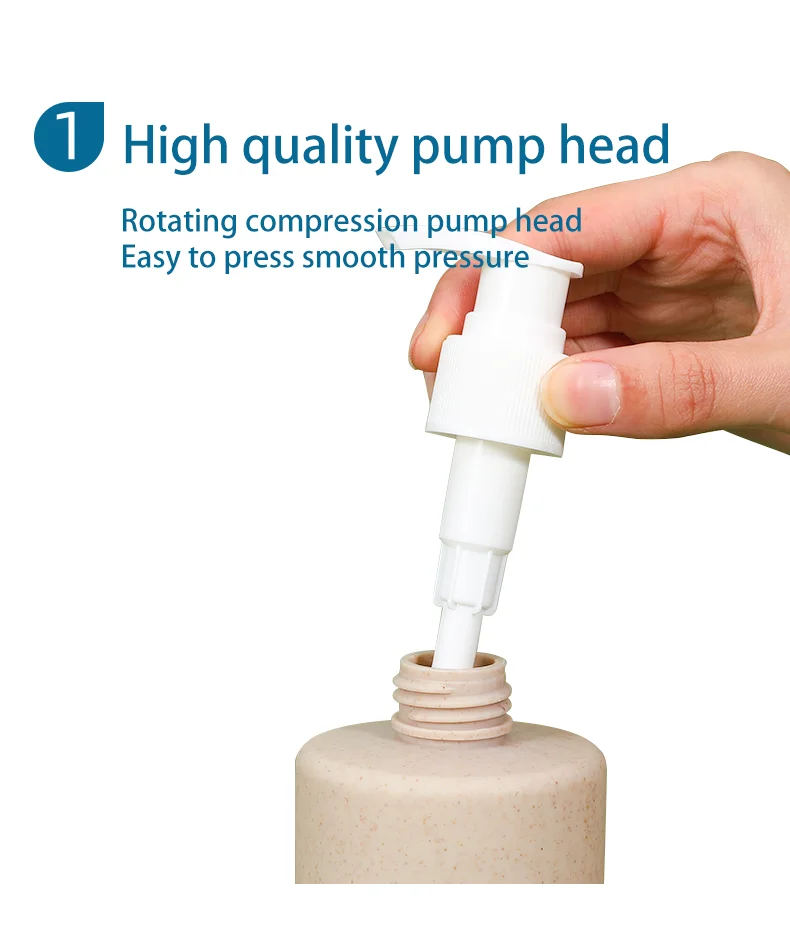 Customize Logo Empty Biodegradable 300ml 500ml Wheat Straw Plastic Shampoo Lotion Bottle With Pump Dispenser