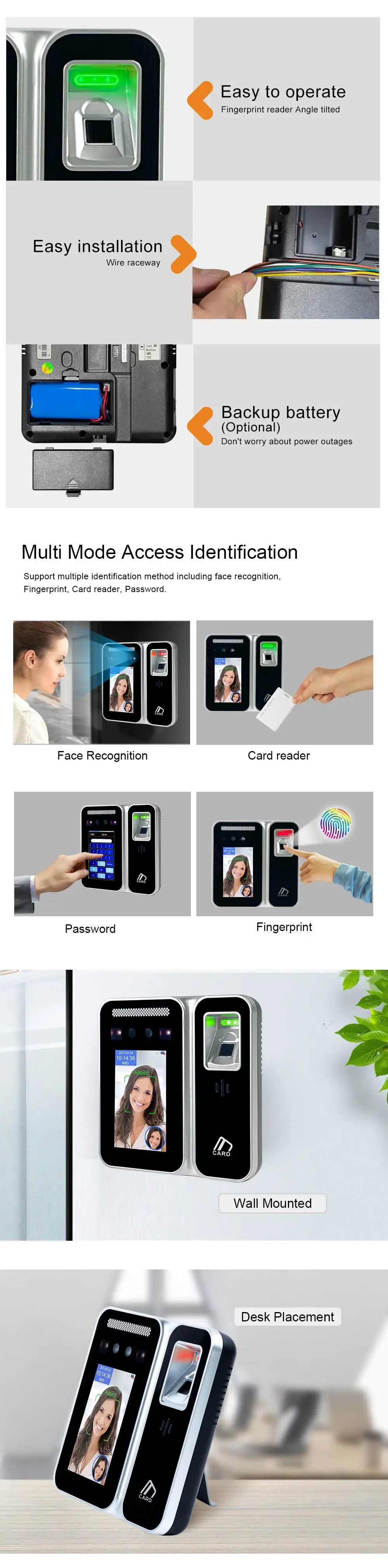 Fingerprint Face Recognition Access Control Machine Time Attendance ...