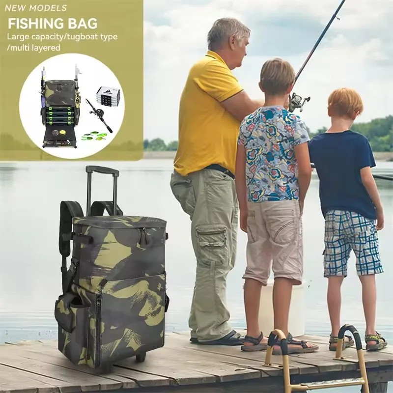 elkton outdoors rolling waterproof fishing tackle storage bag backpack Box with Wheels A fishing backpack with rod holder is a must Rolling Fishing Tackle Box with