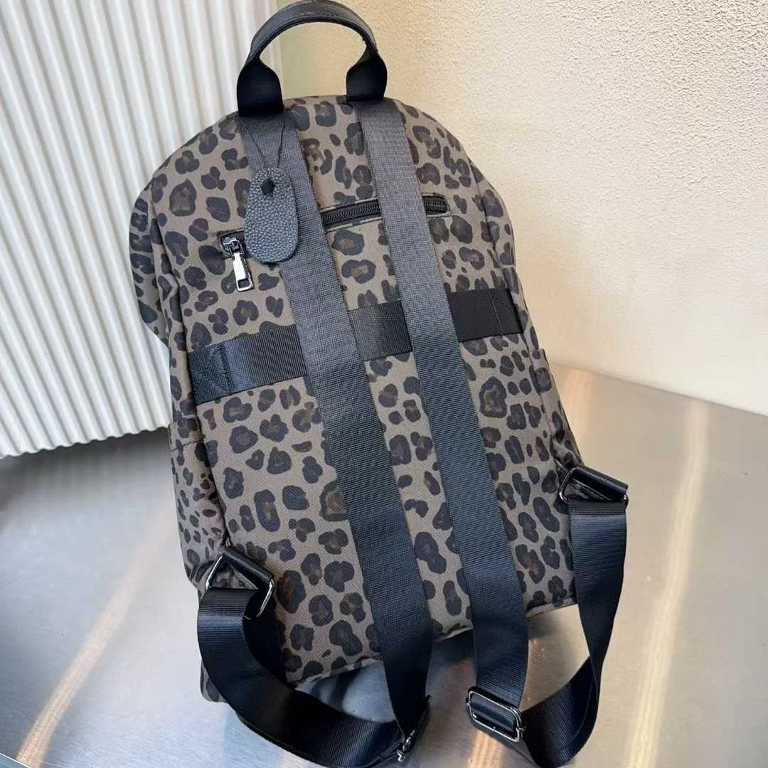 LIng Yu Trendy Women’s Bohemian PU Canvas Leopard Print Backpack Personalized Bucket Large Capacity 25-50L Travel Bag Zippered