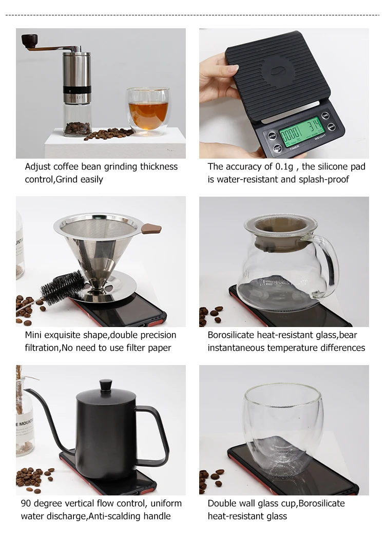 Outdoor Travel V60 Coffee Kit Coffee Grinder Set V60 Coff Drip Dripper