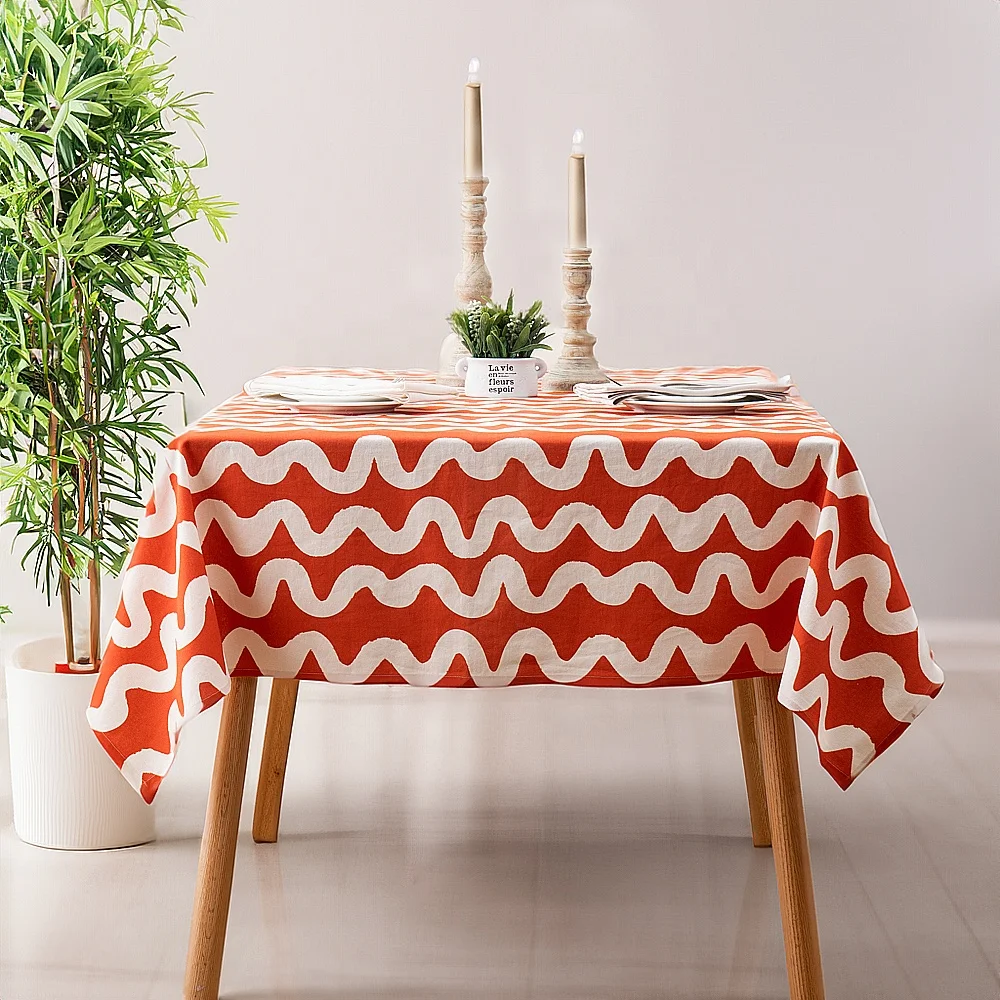 Square Linen Damask Heavy Weight Tablecloth Printed Linen Table Cloth for Kitchen Home Dinning Tabletop Wedding Party Rectangle