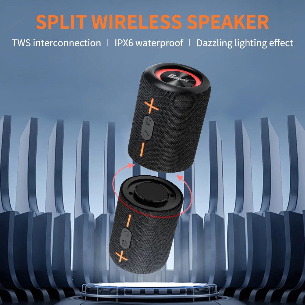 2 in 1 Portable Waterproof Bluetooth Speaker with RGB Lights, IPX6