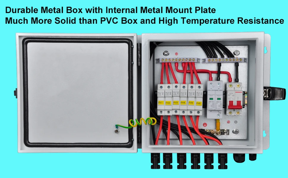 4 String 6 String Metal Solar PV Combiner Box with Fuse Surge protector Circuit breaker for On Off Grid Solar Panel System