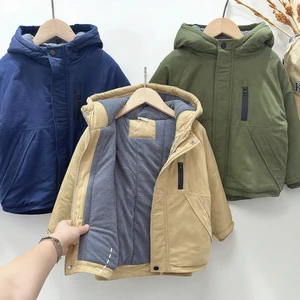 Winter New Boys' Windproof Cotton Jacket Hood Thickened 100% Polyester Filled European American Style Children's Clothes for
