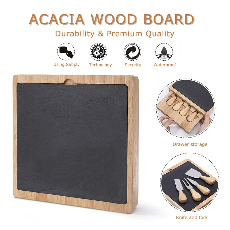 Kitchen Rectangle Acacia Wood Meat Chopping Blocks Custom Wooden Slate