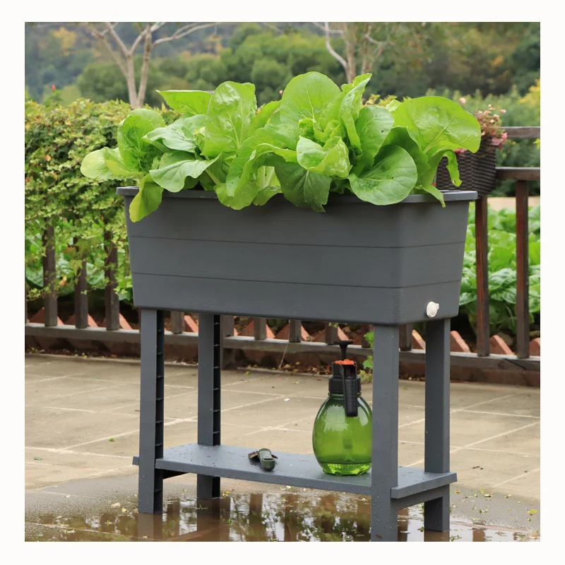 Plastic Selfwatering Rectangular Flower Pots Big Size Outdoor Garden Raised Bed with Legs Home Modern