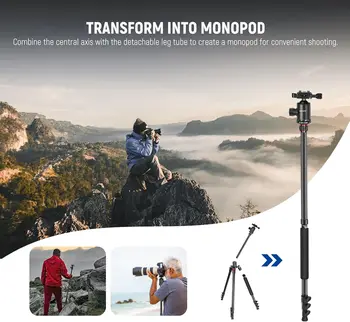 NEEWER 77 inch Camera Tripod Monopod for DSLR, Phone with 360° Panoramic Ball Head, 2 Axis Center Column, Arca Type QR Plate product image