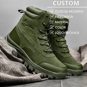 Men's Black Leather Tactical Boots for Travel Hiking Climbing with High Zipper Waterproof Rubber Desert Operator Combat Shoes