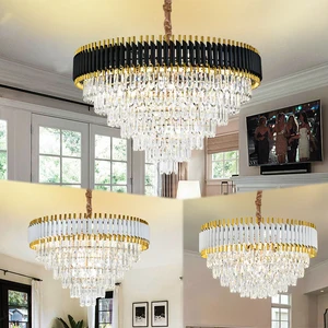 Zeal Lighting Hotel Restaurant Dining Room Ceiling Gold Black Luxury K9 Crystal Modern Chandelier Pendant Light