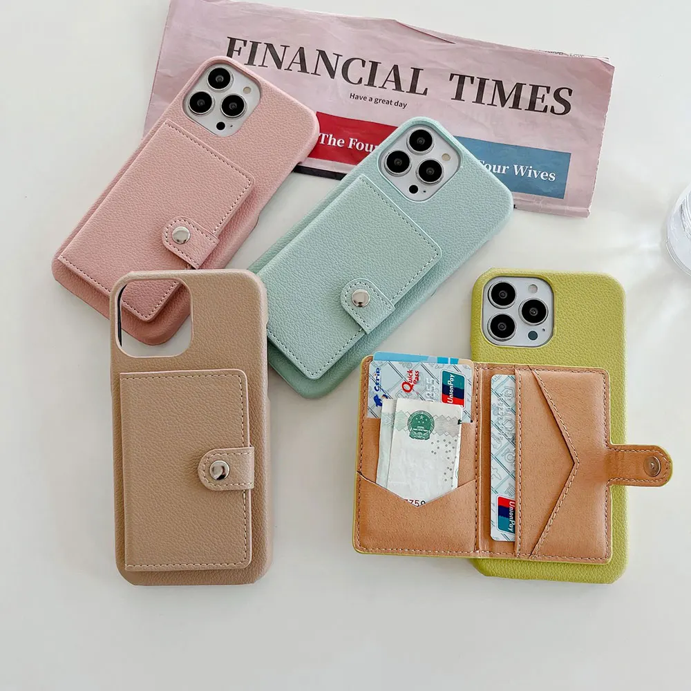 Leather Phone Case For Iphone 15 14 13 12 11 7 Xr Xs Max Pro Plus Pure Colour Card Holder Wallet Mobile Luxury Sjk468 Laudtec factory