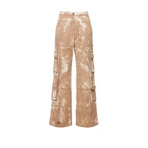 Customized Wholesale Women's White Tie Dyed Jeans Low Waist Slim Fit Multi Pocket Cargo Pants