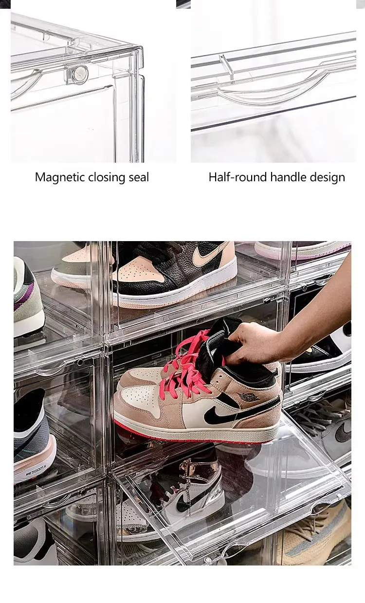 Hot Sale Acrylic Shoe Box Foldable Waterproof Magnetic Drop Design Dustproof Clear Sneaker Crates for Living Room Kitchen supplier