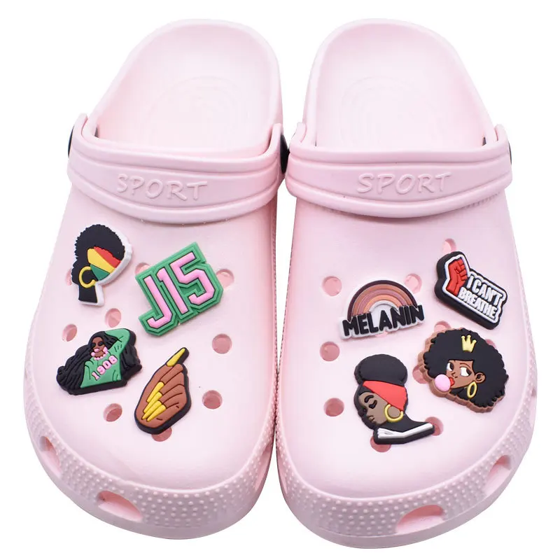 Hot Sell Shoes Charms Black Classy Sassy Girls Magic Queendom Clog Charm Hole Slipper Sandals Wristband Soft Shoes Decoration