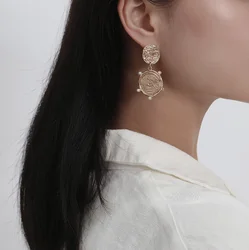 XG1206 2020 женские новые персонализированные креативные геометрические двойные кольца, узелковые серьги в стиле ретро, круглые серьги в форме монеты