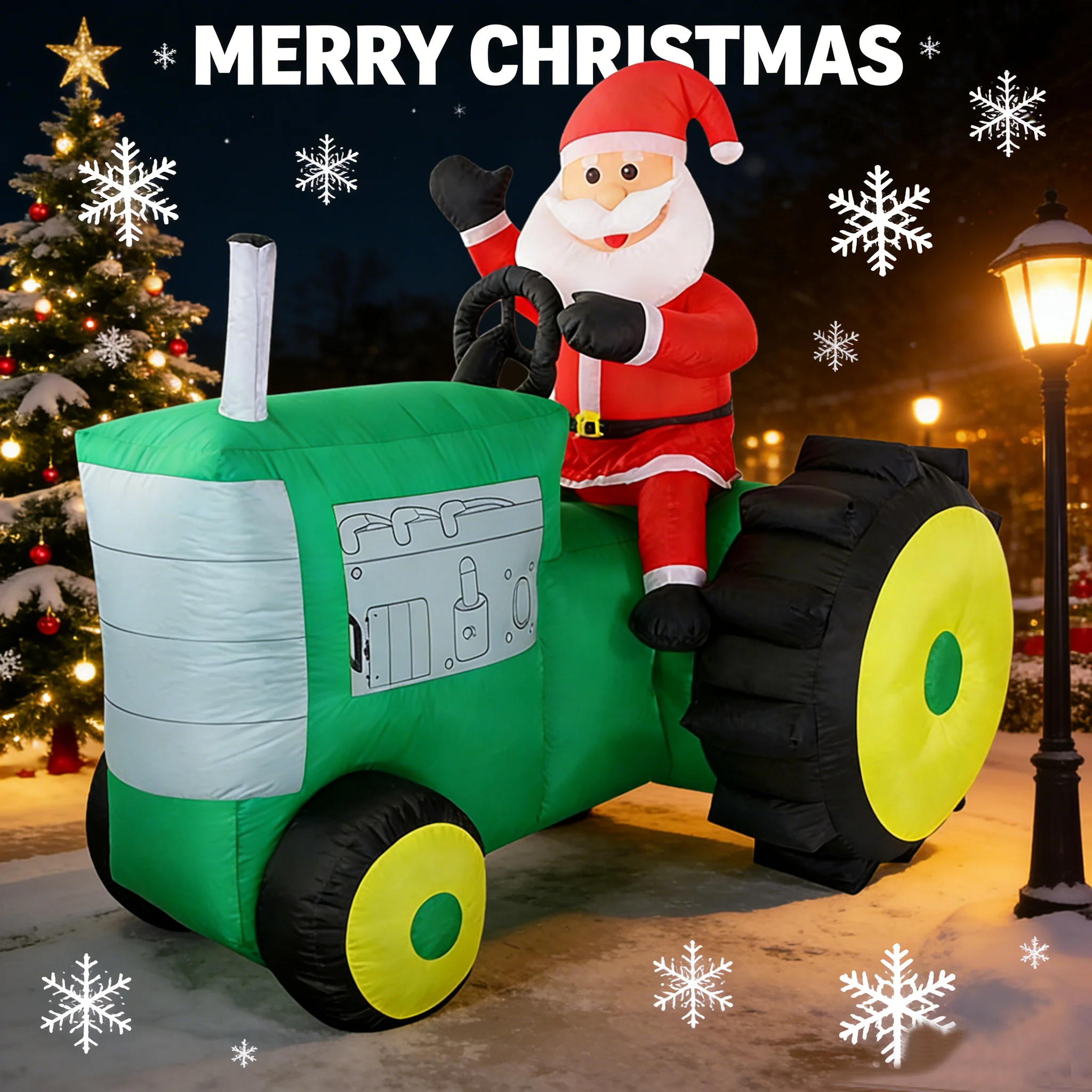 Christmas Inflatable Santa on Farming Tractor for Yard Decoration
