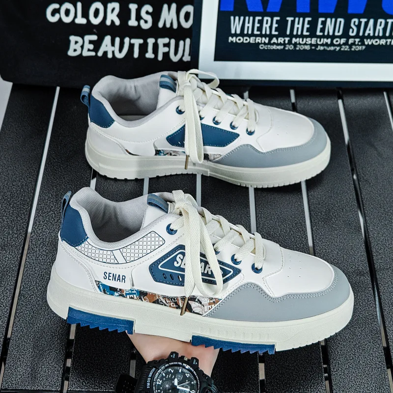 Men's Leather Board Shoes Fashion Young Students Small White Low Top Sports Casual Men's Shoes