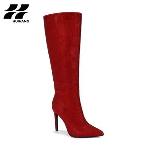 Glamorous Women's Stiletto Boots Rhinestone Knee-High Comfortable Slip-On Solid Fashionable Trend for Party Evening Winter