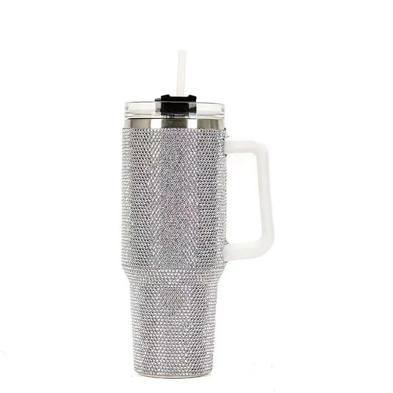 Shiny Rhinestone 40 Oz Tumbler With Handle Lids Large Capacity Thermal ...