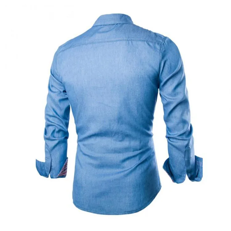 Männer stilvoll Denim Langärm Slim Fit Hemd Lien Kotteng Button Down Personaliséiert Hemd Männer Hemden119_voghion.com