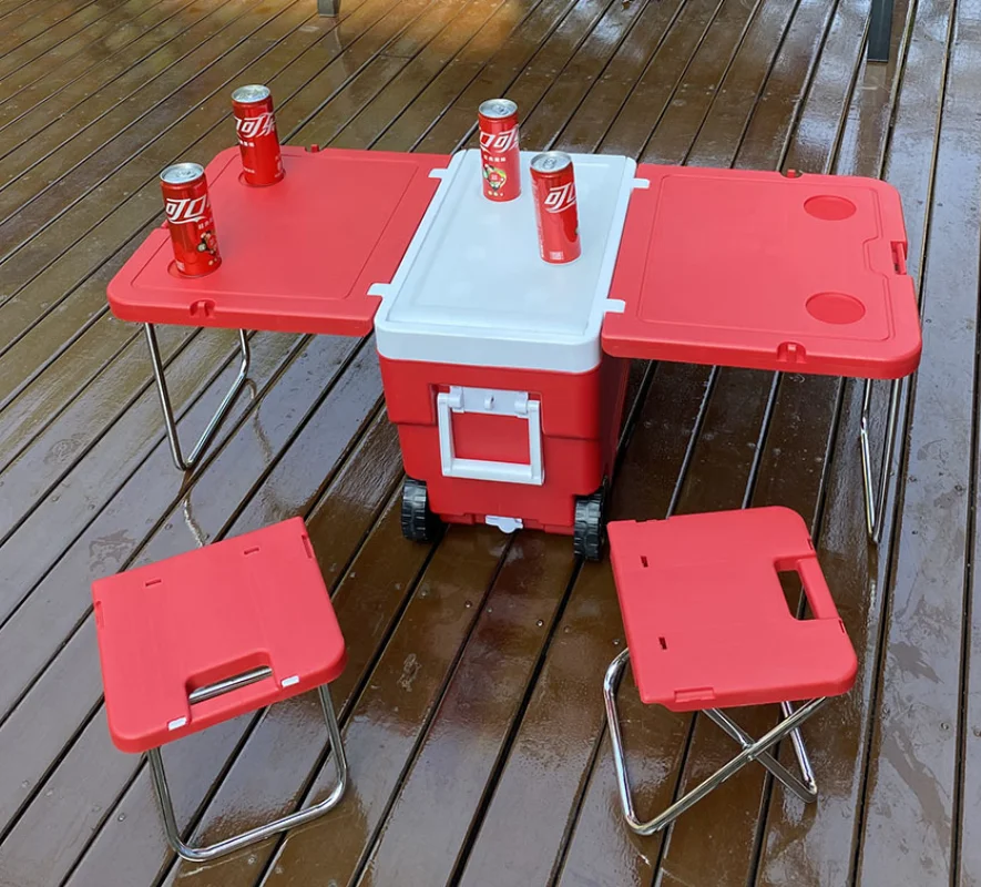 Portable Plastic Cooler Box Ice Rolling Cooler Picnic Camping Outdoor Beach  Table and Chairs with Cooler Box