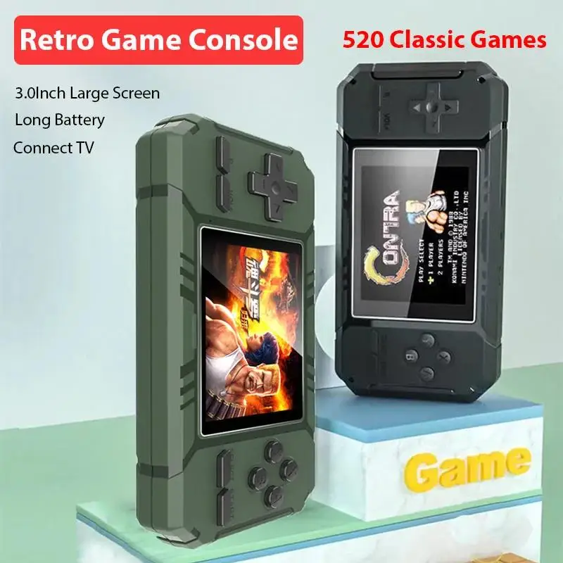 Console Rétro Portable 3 Pouces Écran IPS - 520 Jeux Classiques Intégrés - Batterie Rechargeable 6-8h - Sortie TV HD - Cadeau Enfant Et Adulte