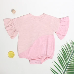 New Model Custom Logo Summer Infant Jumpsuit With Snap Button Color Ruffle Design Short Sleeve Toddler Baby Rompers