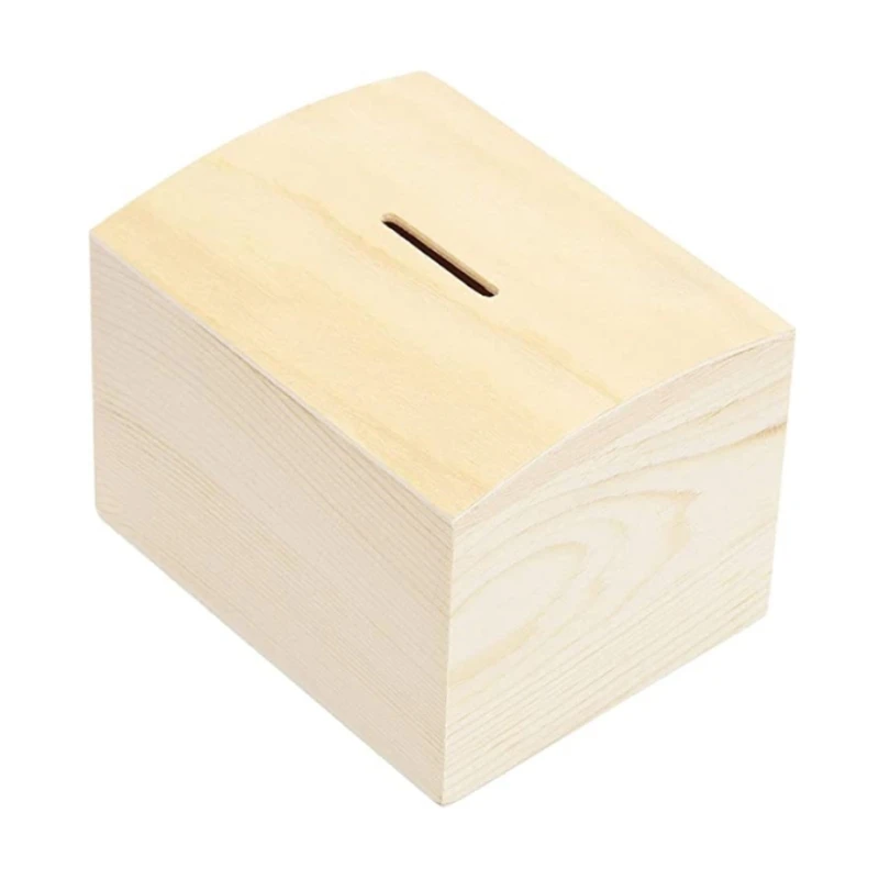 Small Unfinished Natural Wood Money Box Kids Piggy Bank For Diy Gift ...