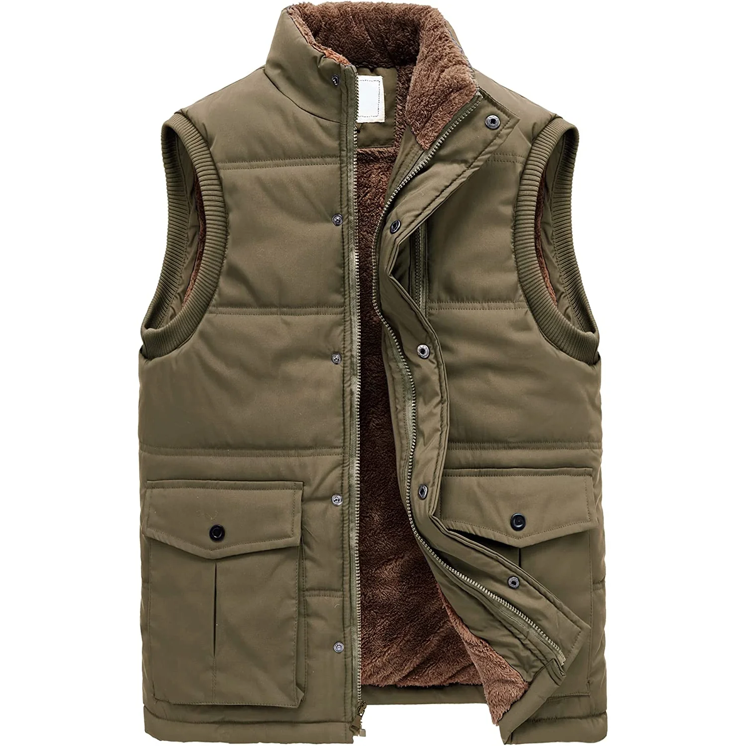 Custom Service Mutil-pockets Practical Fishing Hiking Winter Fleece Sleeveless Plain Color Men Outdoor Vest Jacket_voghion.com