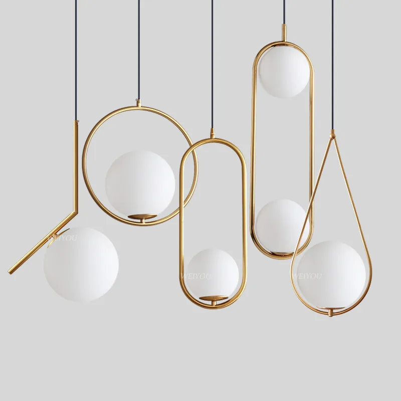 Modern Nordic Simple Ceiling Hanging Pendant Lamps Gold Glass Globe ...