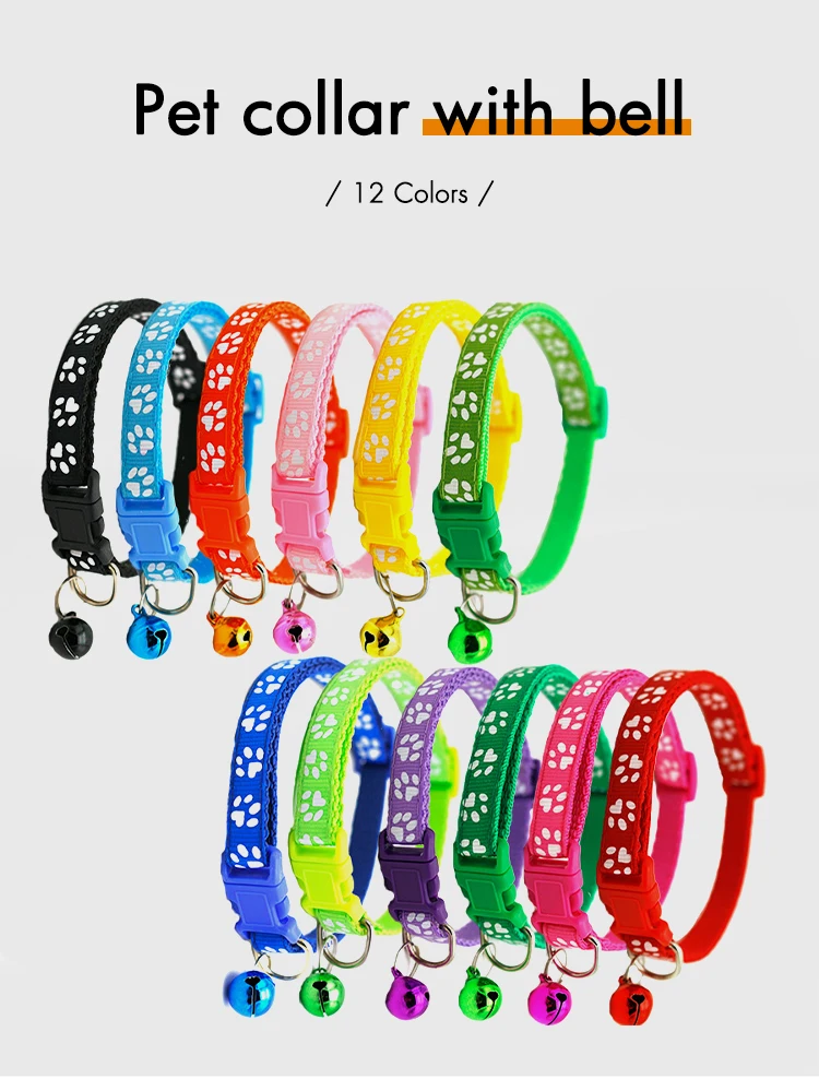 Cute Footprint Adjustable Pet Collar Buckle Dog Cat Collars With Bell