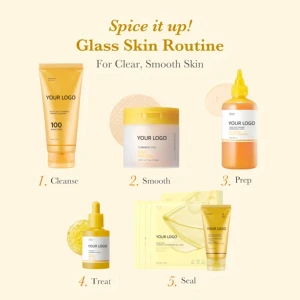 Private Label Skin Care Whitening Collagen PDRN Niacinamide Turmeric Serum Face Mask Cotton Toner Pads