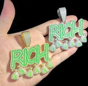 Custom 925 Sterling Silver Vvs Moissanite Diamond Glow in the Dark Letter Name Pendant Jewelry