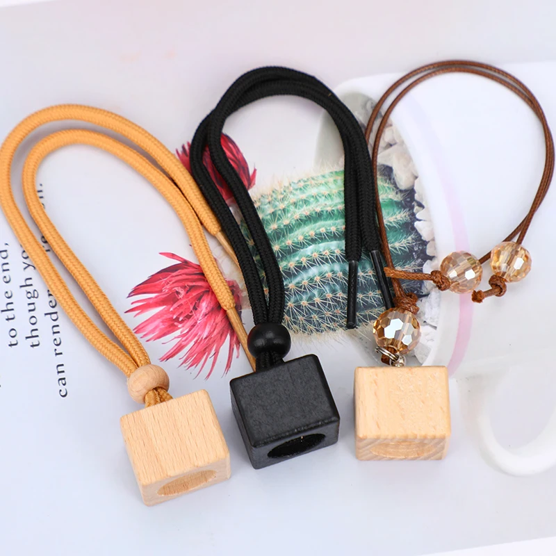 Wooden Square Air Perfume Freshener Hanging Decoration Wood Glass Essential Oil BottleCar Air Freshener OrnamentEmpty Clear