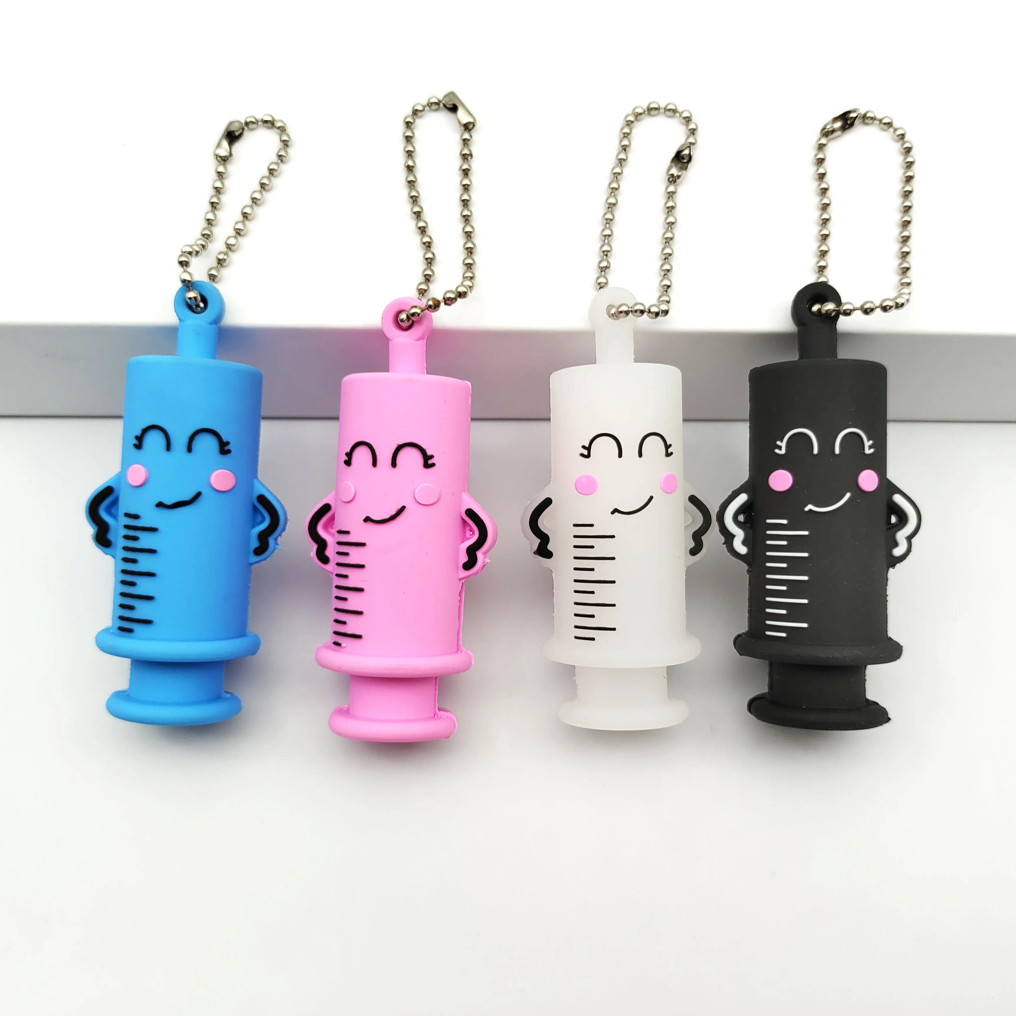 Mini Syringe Shape Rubber Ampoule Breaker with Ball Bead Chain Silicone Ampoule Opener Keychain Vinyl Medical Vial Opener