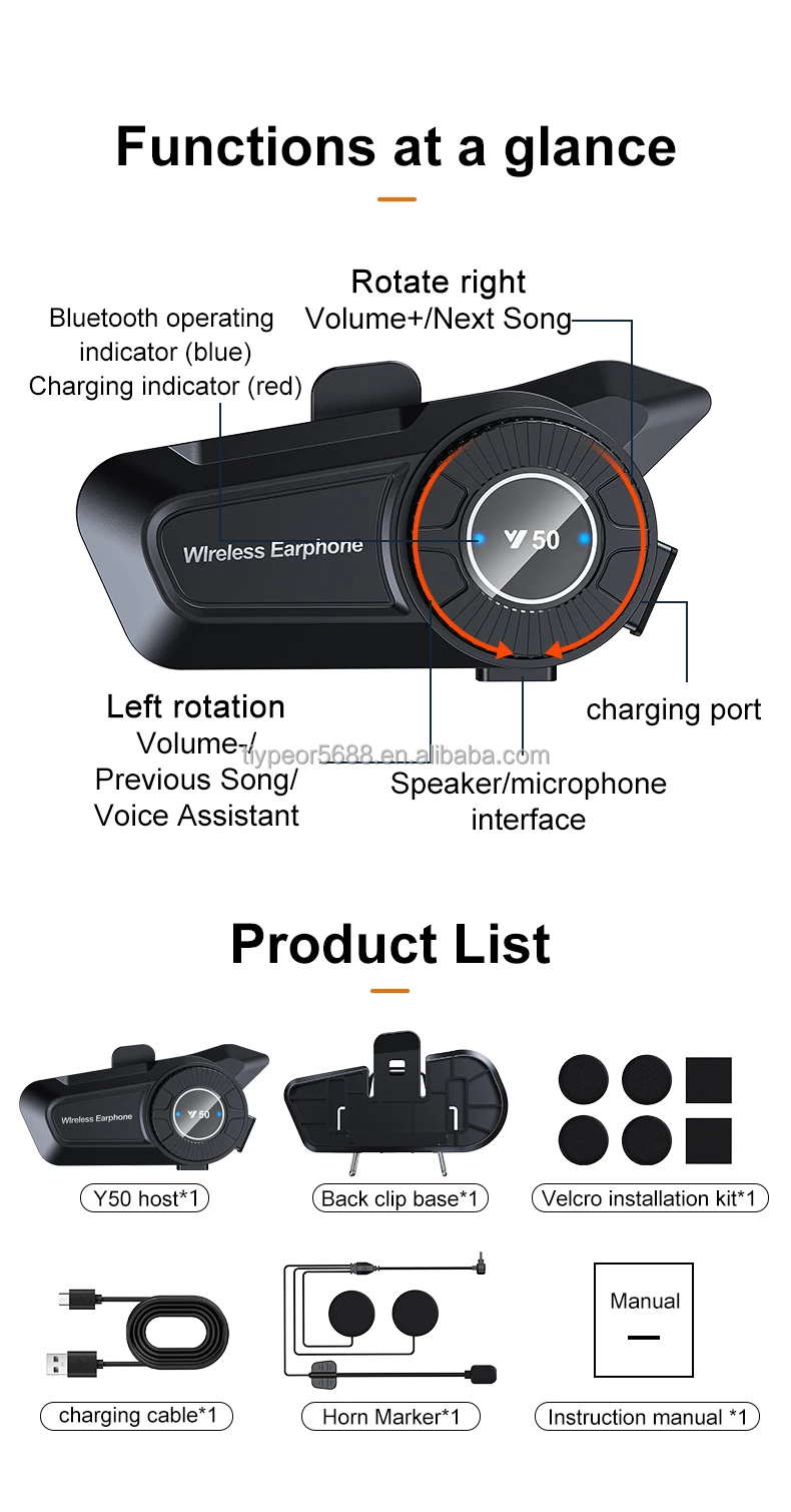 product tiypeor motorcycle helmet bt headset ipx6 waterproof 1500mah 60h long battery life anti freezing music player earphone554-11