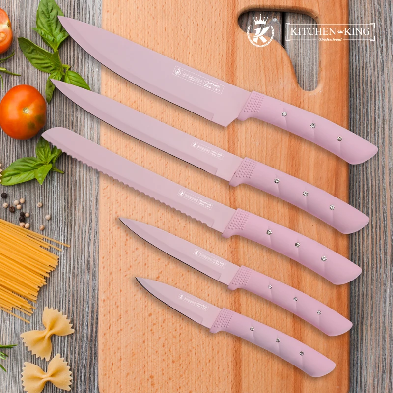 Kitchen Knife Set, 8-Pieces Ultra Sharp Pink Chef Knife Set for Kitchen  with Marbling Handle, Stainless Steel Knife Block Set with Acrylic Stand  for Girls Women 