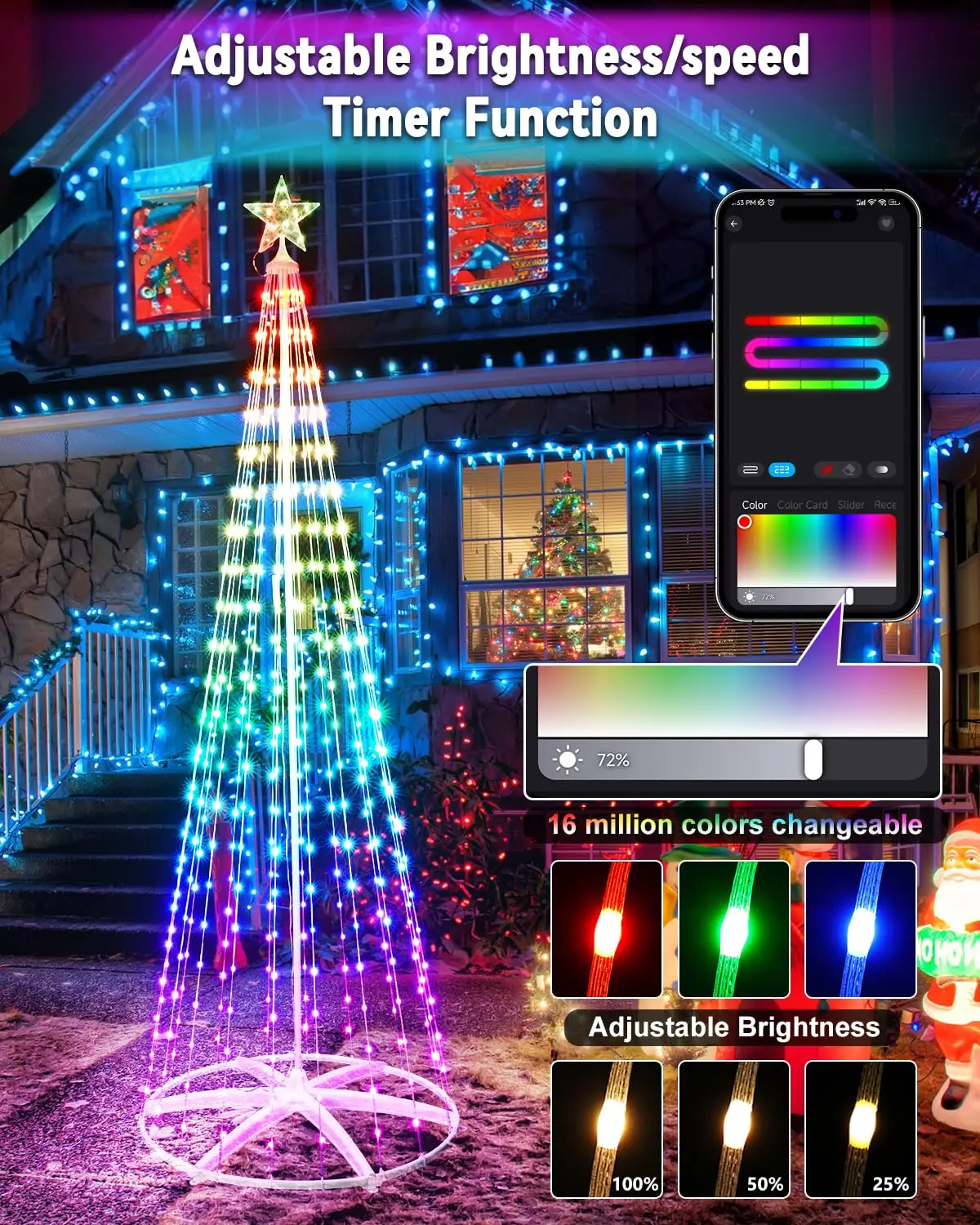 Christmas Tree Ip65 Rgb Waterfall Colored Holiday Lighting Decorative ...