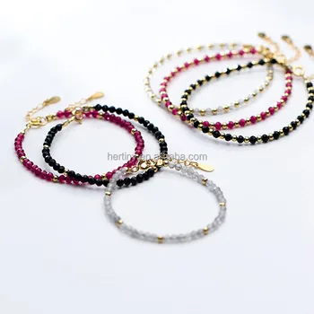 Gold 925 Sterling Silver spacers beads garnet stone moonstone gemstone bracelet for women