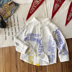 Customized Japanese-style Medieval Spring and Autumn Children's Printed White Shirt Linen and Cotton Shirt Top Clothes for Kids