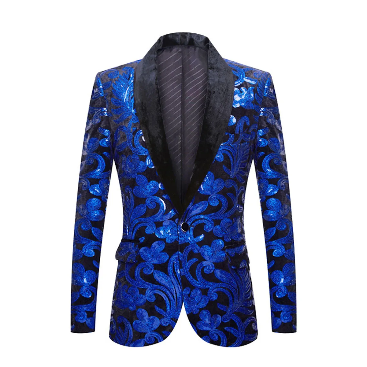 Glänzende grüne Blumen Pailletten Smoking Blazer Männer One Button Schal  Kragen Kleid Anzug Jacke Party Dinner Hochzeit Prom Sänger Kostüm