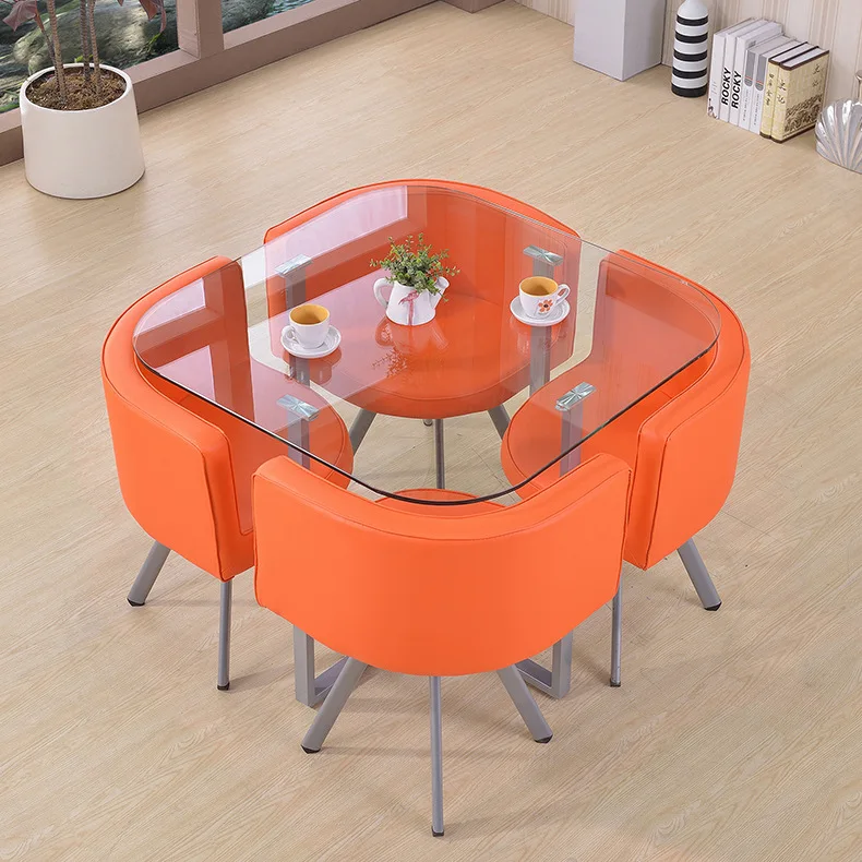 Dining Table and Chairs Set 4 Modern Glass Round Dining Kitchen Table and Faux PU Leather Chairs Dining Room Set