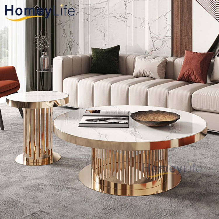 Hot Sale Modern Tea Table Design Gold Stainless Steel With Tempered