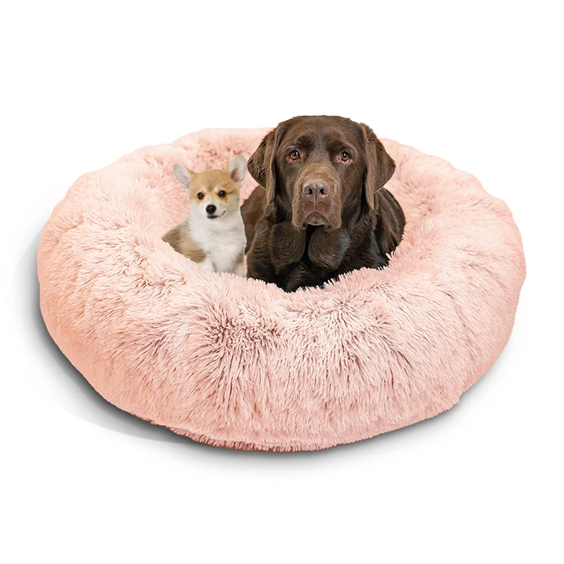 Luxury designer calming washable fluffy waterproof large plush donut cat dog pet beds