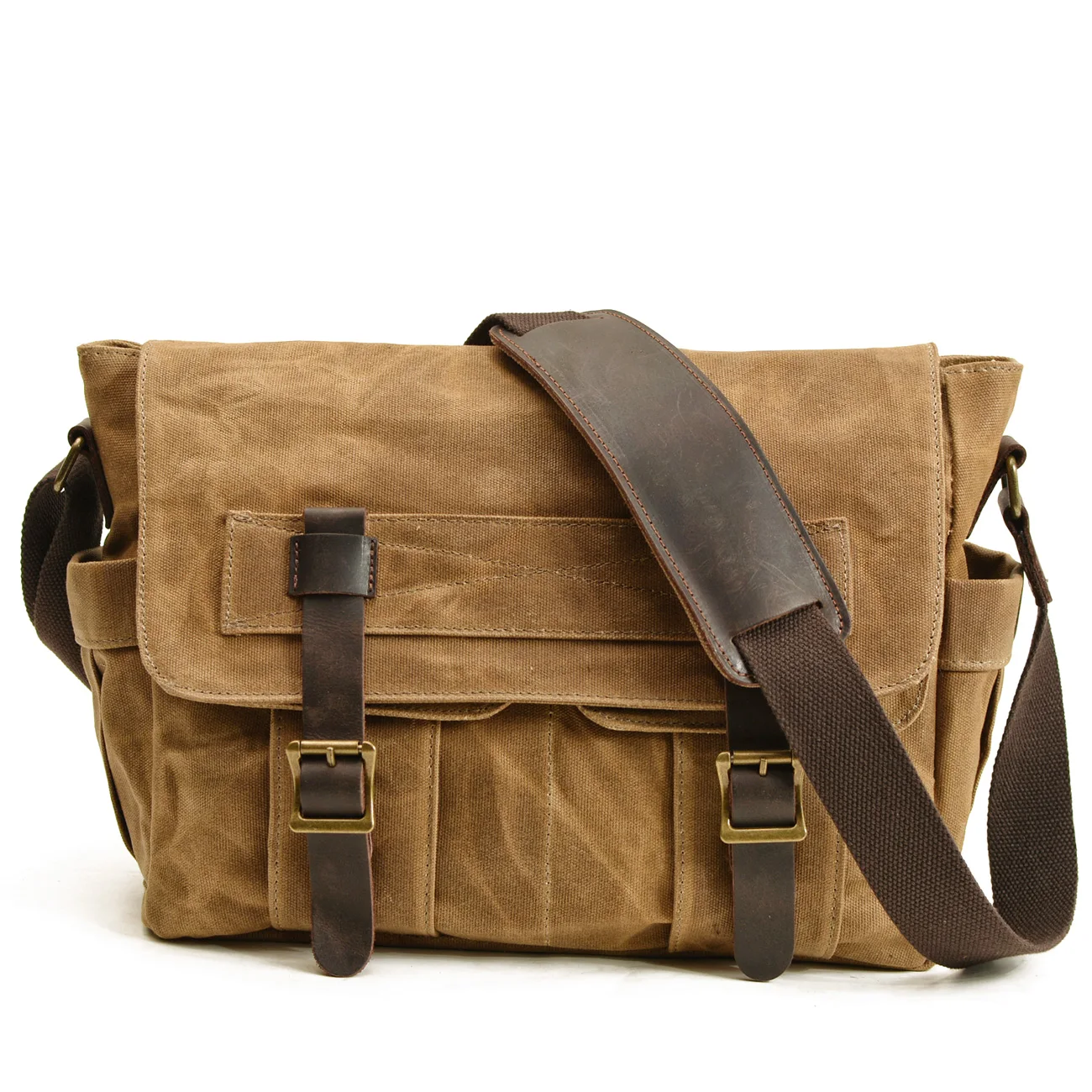 Wax Canvas Men's Genuine Leather Bag, Vintage Men's Shoulder Bag, Messenger Bag