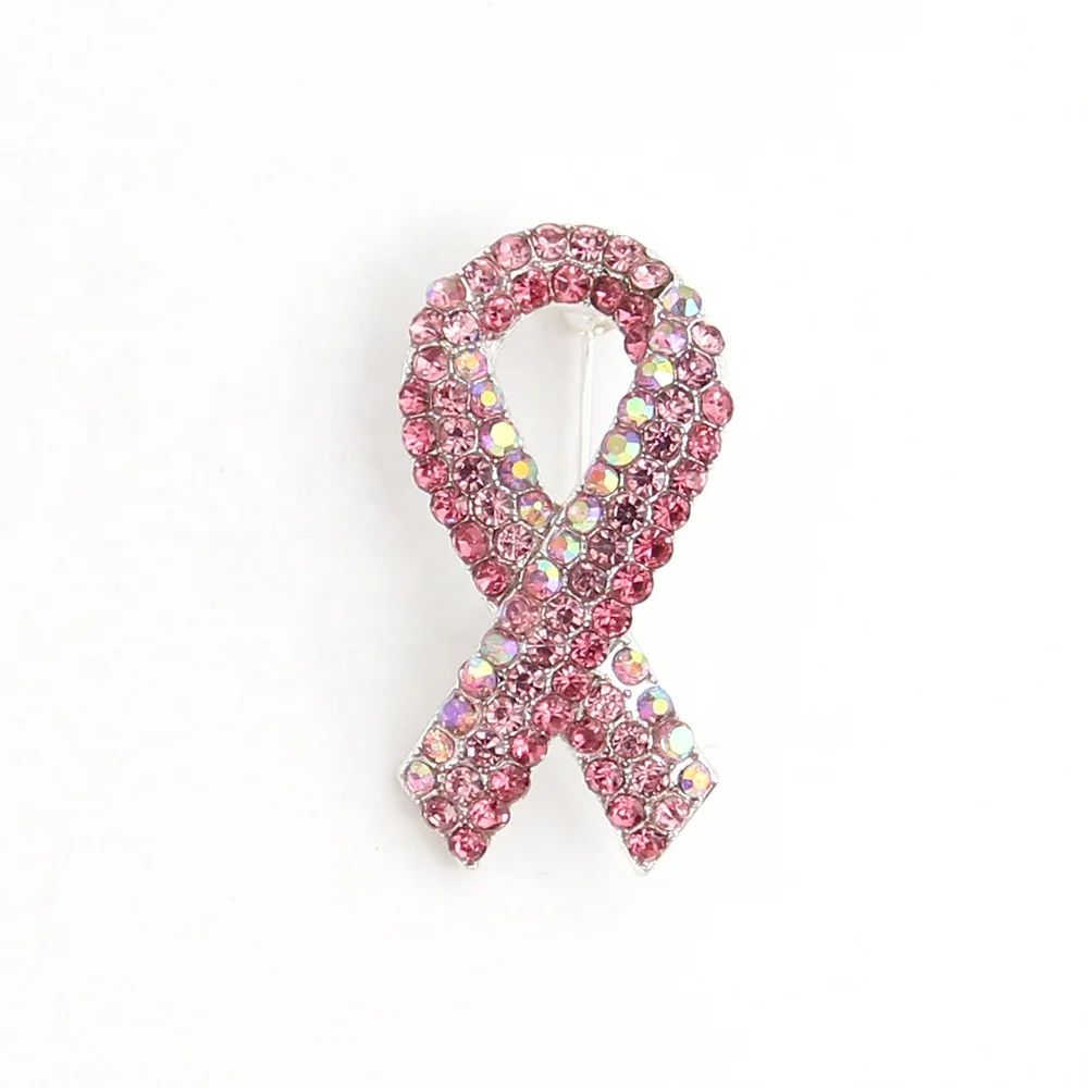Pink Ribbon Breast Cancer Awareness Brooch - Crystal Rhinestone Pin For Women, Lapel Jewelry