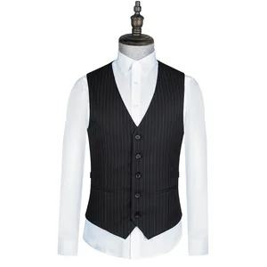HARCHOY Professional Single Breasted Polyester/Cotton Business Suit Set For Men White Collar Black Stripes Workplace