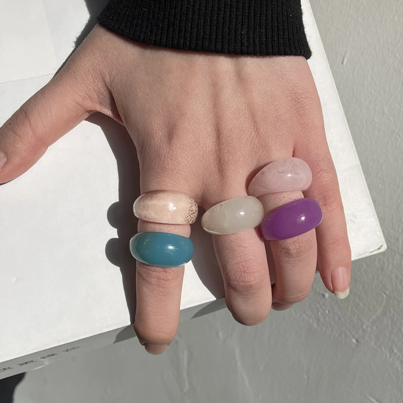 Set Of Resin Colorful Wide Knuckle Rings - Stackable Acrylic Joint Rings, 18mm Diameter - View #2